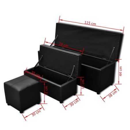 Set de banc de rangement en simili cuir Noir