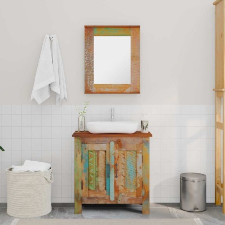 Ensemble meuble sous vasque et miroir en bois massif recyclé