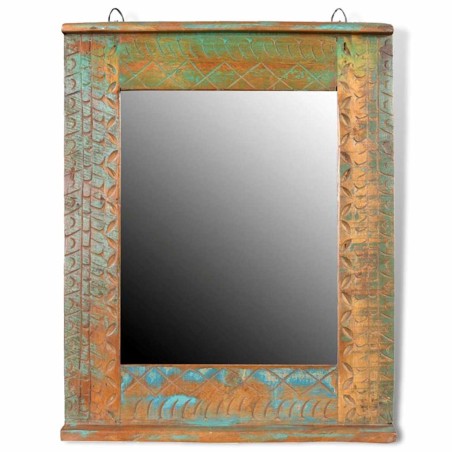 Ensemble meuble sous vasque et miroir en bois massif recyclé