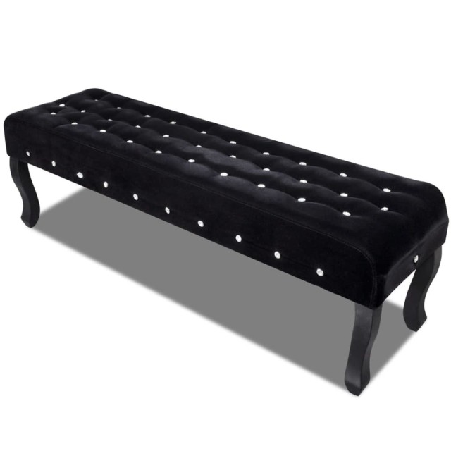 Banc noir tissu velours avec boutons en cristal