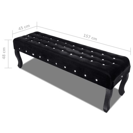 Banc noir tissu velours avec boutons en cristal