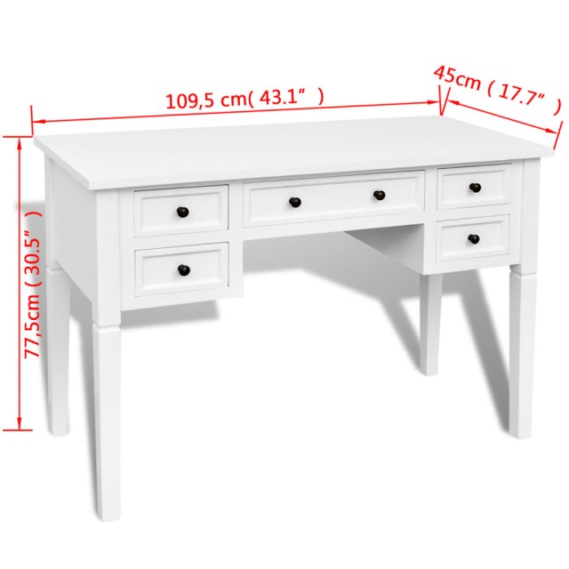 Bureau blanc à 5 tiroirs