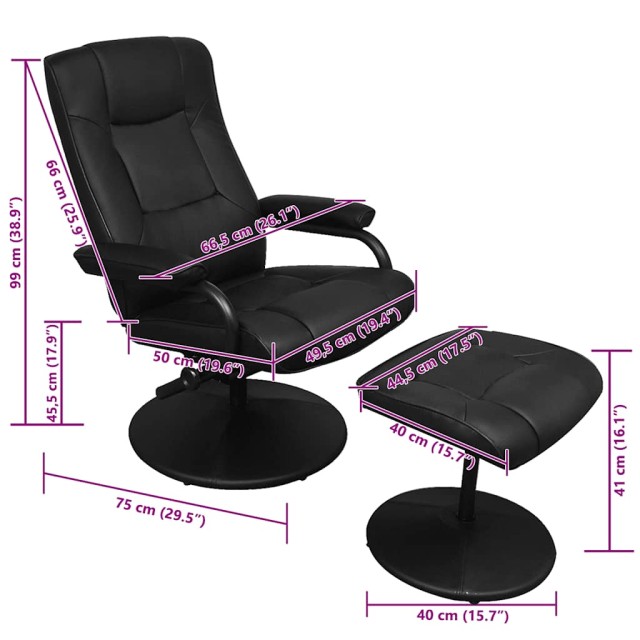 Fauteuil TV avec repose-pied Noir Similicuir