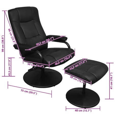 Fauteuil TV avec repose-pied Noir Similicuir