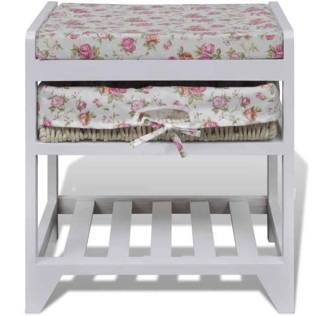 Banc de rangement avec étagère à chaussures et panier Paulownia