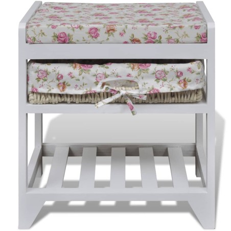 Banc de rangement avec étagère à chaussures et panier Paulownia