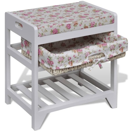 Banc de rangement avec étagère à chaussures et panier Paulownia