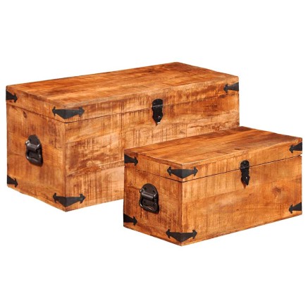 Coffre de rangement 2 pcs Bois de manguier brut 2