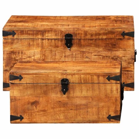 Coffre de rangement 2 pcs Bois de manguier brut