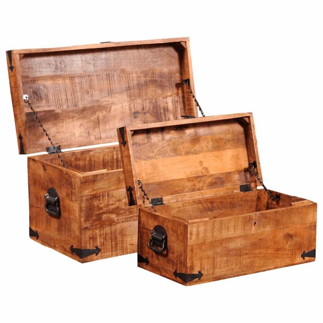 Coffre de rangement 2 pcs Bois de manguier brut