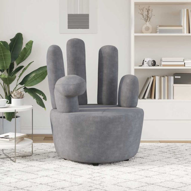 Chaise en forme de main gris velours