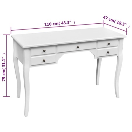 Bureau français en bois avec pieds courbés et 5 tiroirs