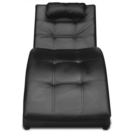 Chaise longue avec oreiller Noir Similicuir 2