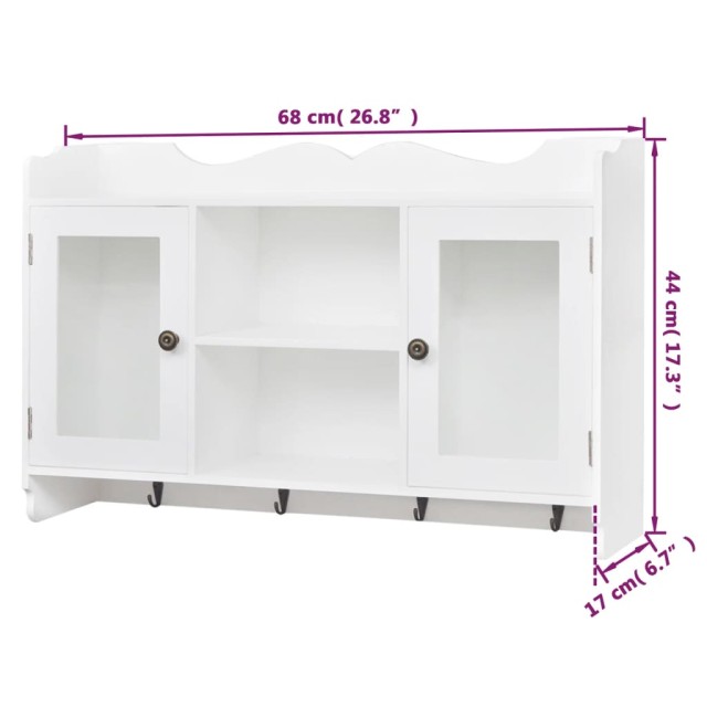 Vitrine murale avec étagère de Livre / DVD / Verre en MDF Blanc