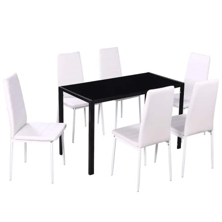 Ensemble de table à manger sept pièces noir et blanc 2