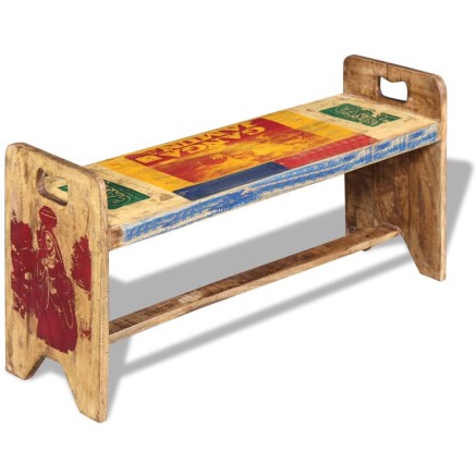 Banc Bois massif recyclé 100x30x50 cm 2