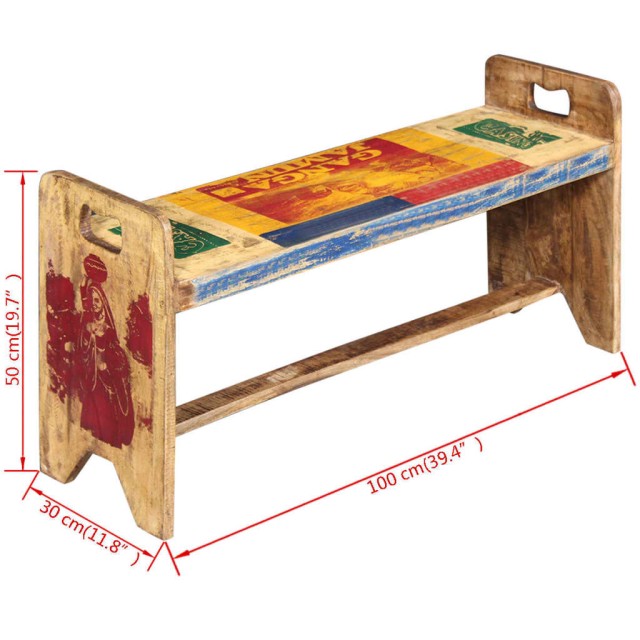 Banc Bois massif recyclé 100x30x50 cm