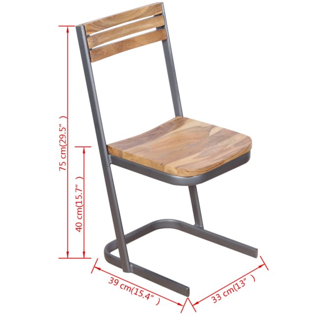 Chaises à manger lot de 2 bois de teck massif