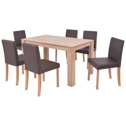 Table et chaises 7 pcs Cuir synthétique Chêne Marron 2