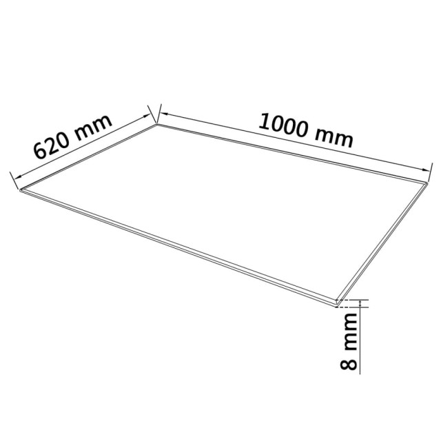 Dessus de table rectangulaire en verre trempé 1000 x 620 mm