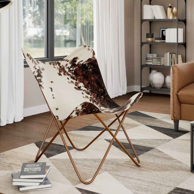 Chaise papillon marron et blanc cuir de vache