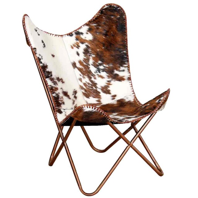 Chaise papillon marron et blanc cuir de vache