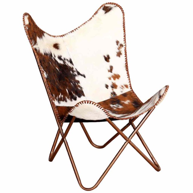 Chaise papillon marron et blanc cuir de vache