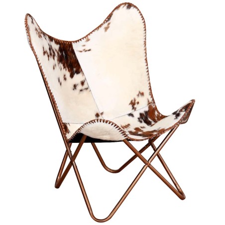 Chaise papillon marron et blanc cuir de vache