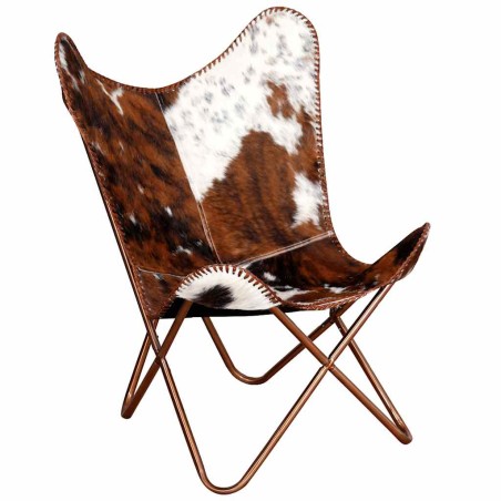 Chaise papillon marron et blanc cuir de vache