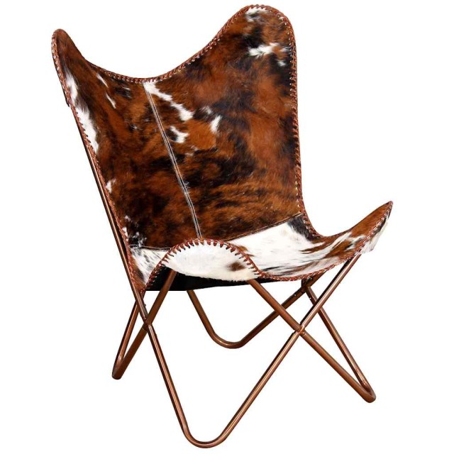 Chaise papillon marron et blanc cuir de vache