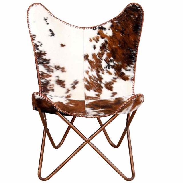 Chaise papillon marron et blanc cuir de vache