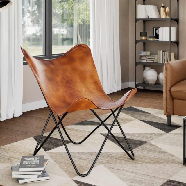 Chaise papillon Marron Cuir véritable