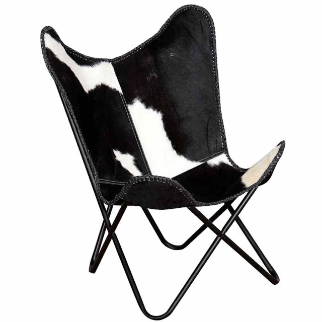 Chaise papillon noir et blanc cuir de vache