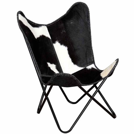 Chaise papillon noir et blanc cuir de vache
