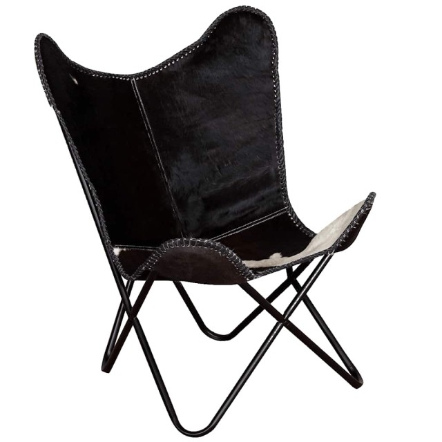 Chaise papillon noir et blanc cuir de vache