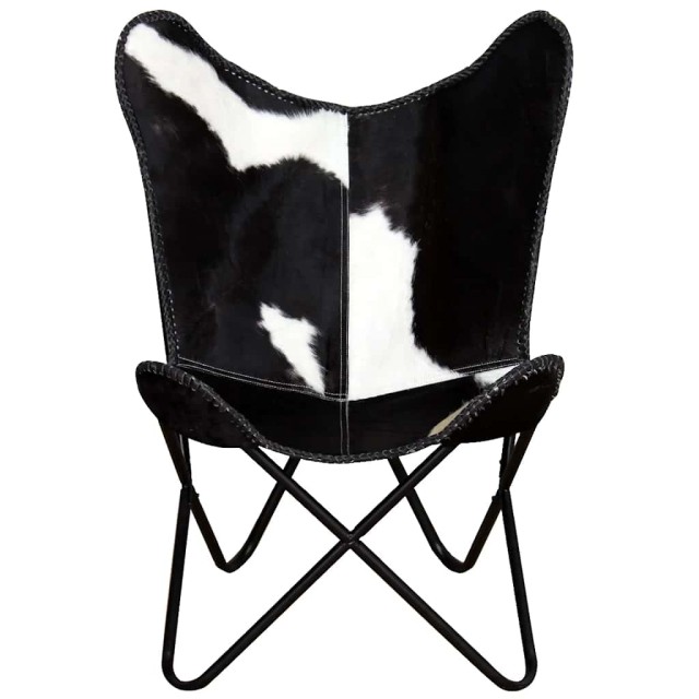 Chaise papillon noir et blanc cuir de vache