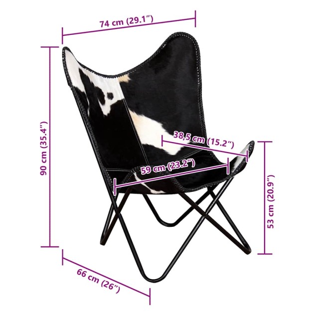 Chaise papillon noir et blanc cuir de vache
