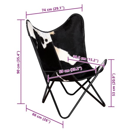 Chaise papillon noir et blanc cuir de vache