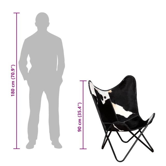 Chaise papillon noir et blanc cuir de vache