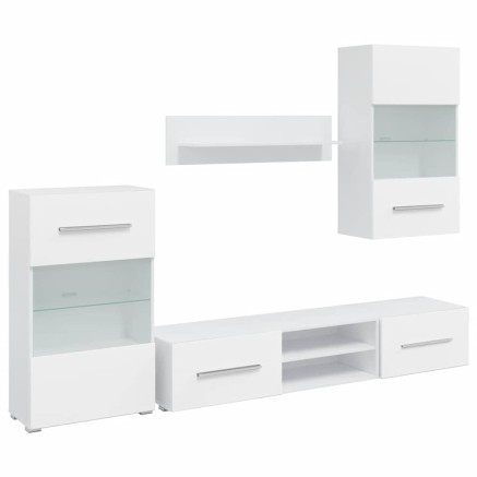 Meuble TV mural avec éclairage LED 5 pièces Blanc 2