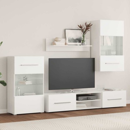 Meuble TV mural avec éclairage LED 5 pièces Blanc