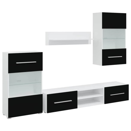 Meuble TV mural 5 pièces avec éclairage LED Noir 2