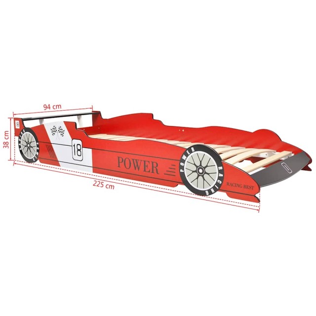 Lit voiture de course pour enfants avec LED 90 x 200 cm Rouge