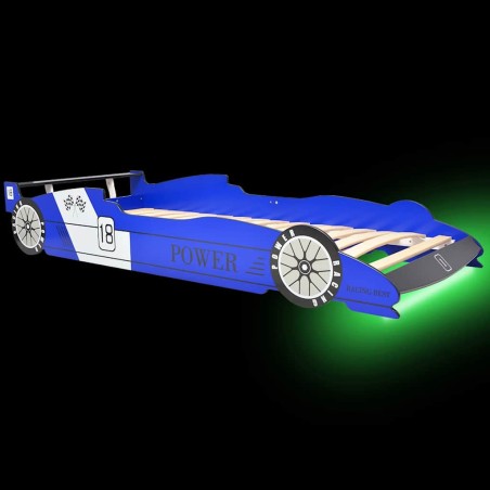 Lit voiture de course pour enfants avec LED 90 x 200 cm Bleu