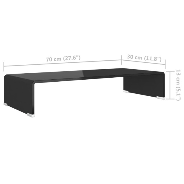 Meuble TV/support pour moniteur 70x30x13 cm verre noir