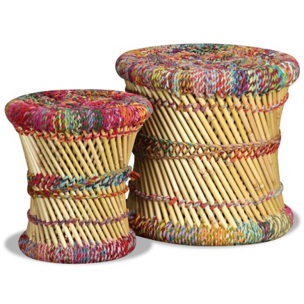 Tabourets avec détails chindi lot de 2 multicolore bambou 2