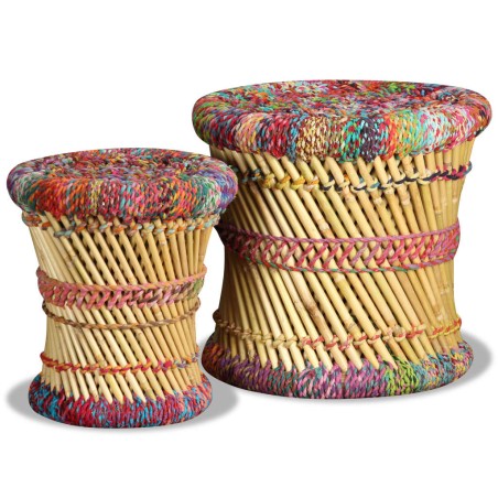 Tabourets avec détails chindi lot de 2 multicolore bambou