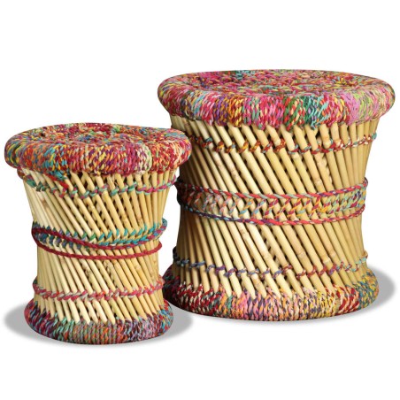 Tabourets avec détails chindi lot de 2 multicolore bambou