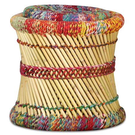 Tabourets avec détails chindi lot de 2 multicolore bambou