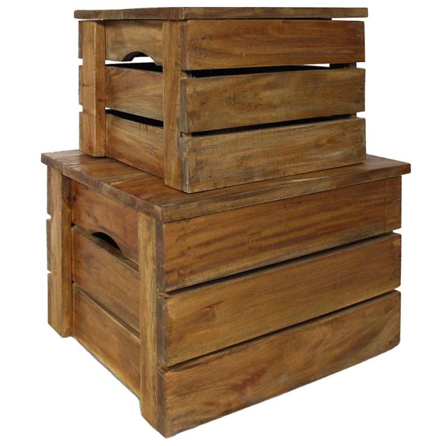 Ensemble de caisse de rangement 2 pcs bois d'acajou massif